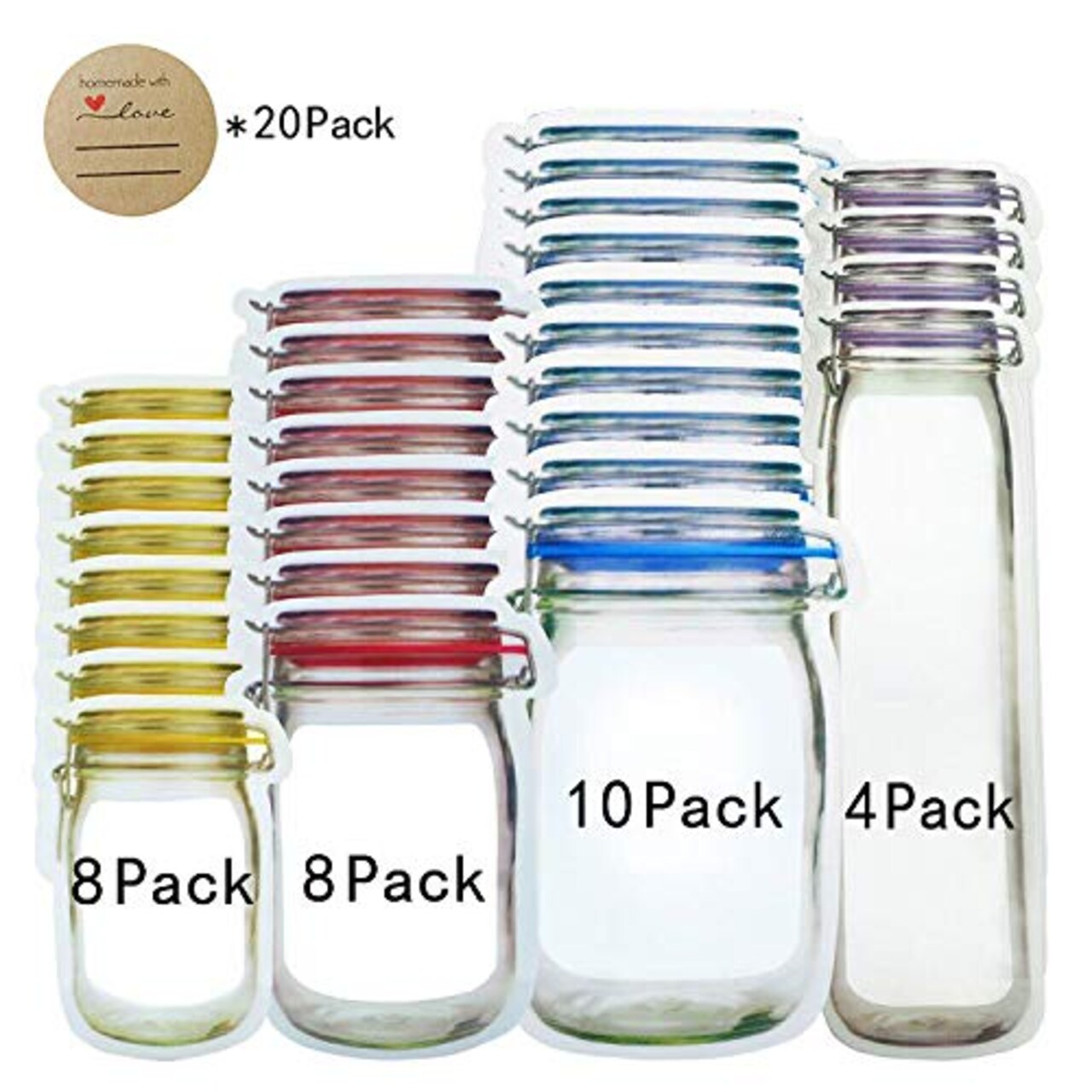 30 Pieces Mason Jar Bags, Portable Cookies Nut Candies Saver Storage Bags, Reusable Snack Storage Bags, Picnic Camping Sealed Bags